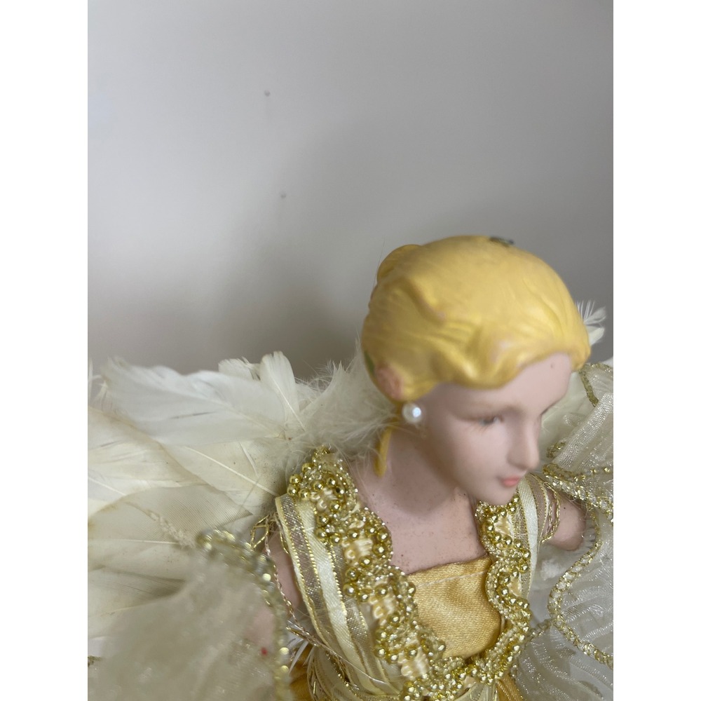Vintage Dillard's Trimmings‎ Porcelain Angel Tree Topper Gold Gown With Box - Picture 16 of 16